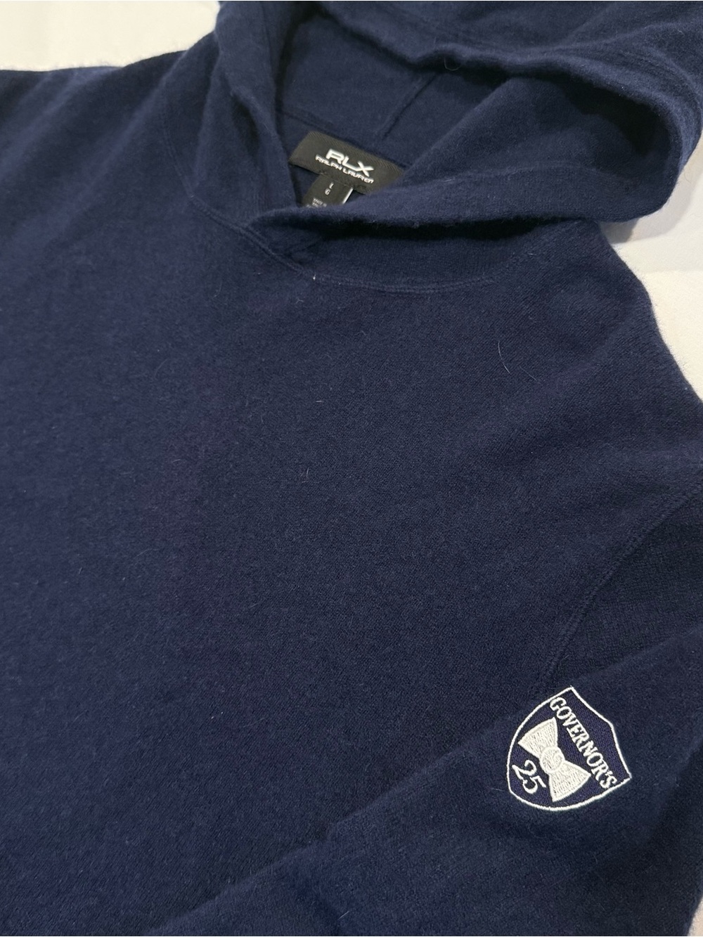 Ralph Lauren RLX 100% Cashmere Navy Blue Sweater Golf Hoodie Men's L